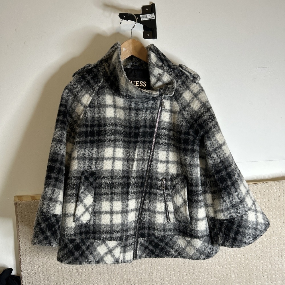 Women's Guess Black & White Plaid ‎ Wool Coat.  Size M